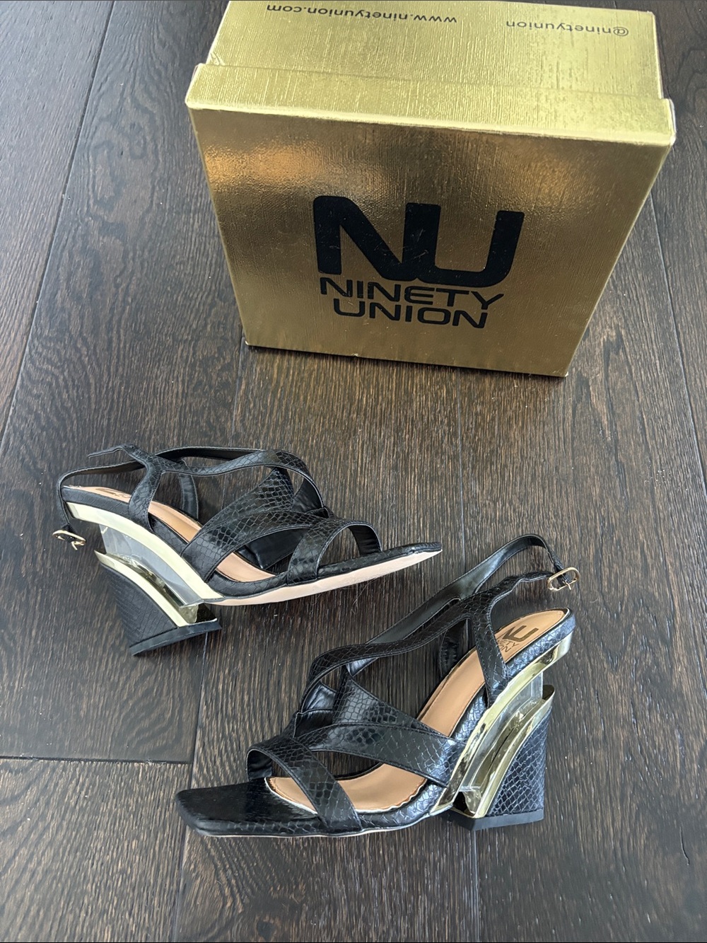Black Strappy Wedge Sandals